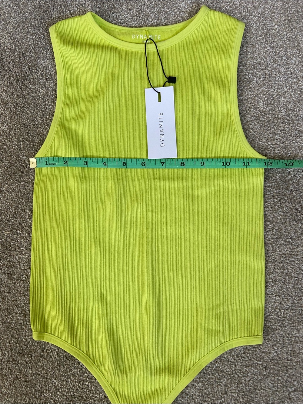 Dynamite Ribbed Neon Lime Green Sleeveless Bodysuit - Picture 11 of 12